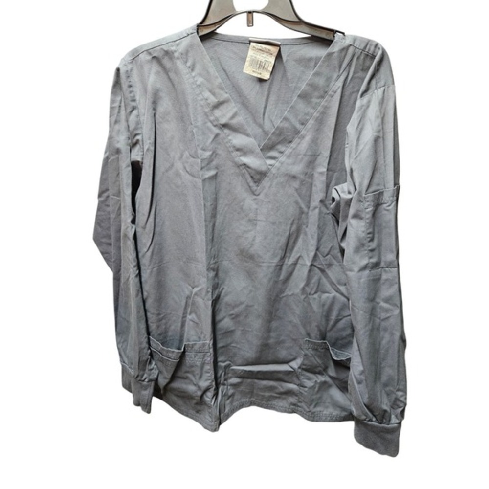 Black Long‎ Sleeve V-Neck Scrub Top with Pockets Medical Uniform Size Medium